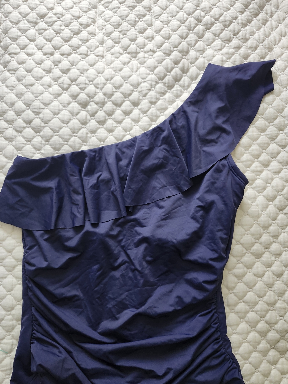 One-Shoulder Ruffle Navy Swim One-Piece - Picture 3 of 4